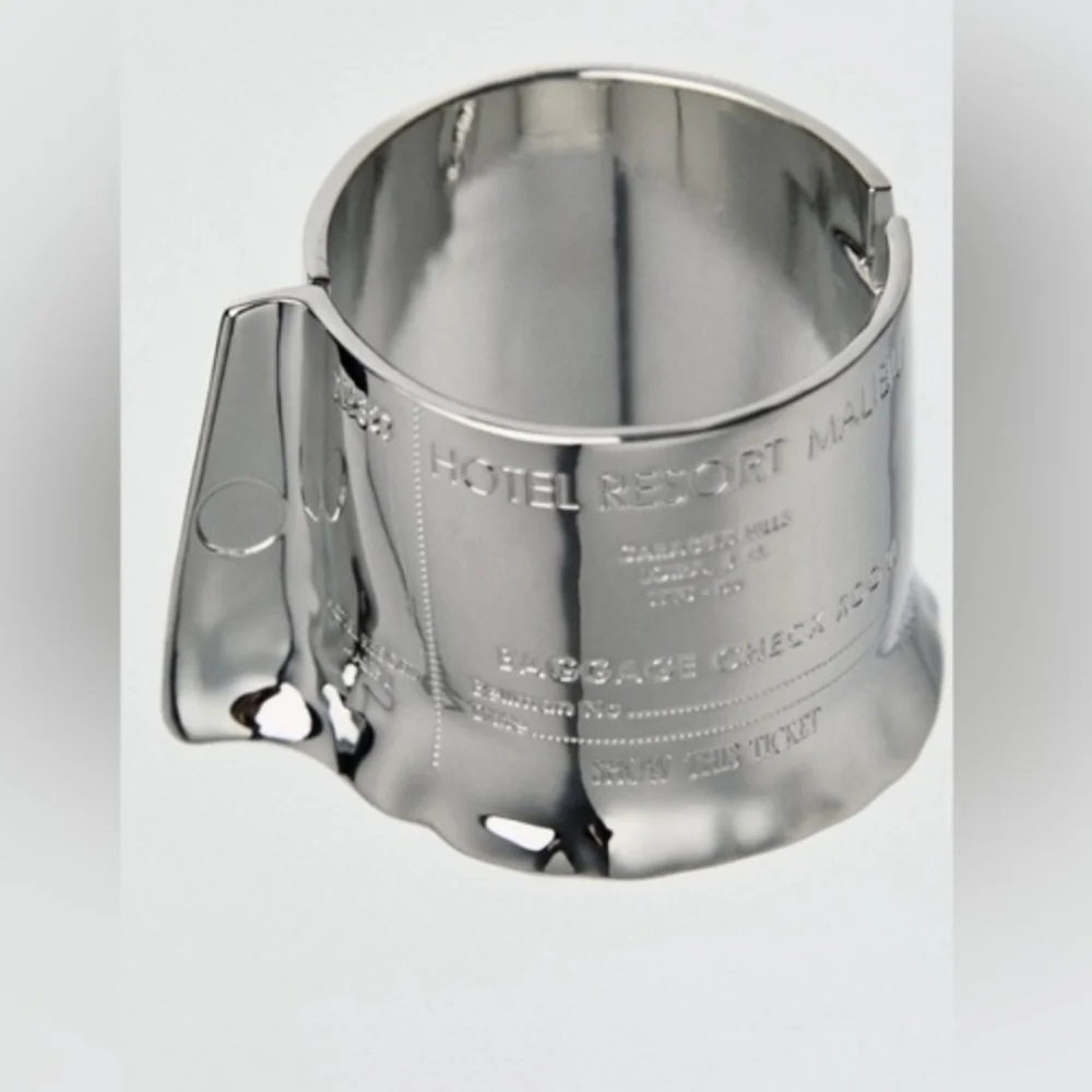 Zara silver tone plaque cuff bracelet with text